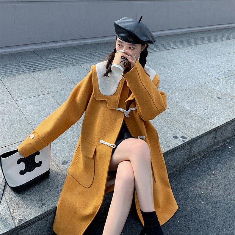 【】出货中学院风撞色毛呢大衣807-P185-K265,女装毛呢外套,浙宝189