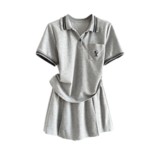 欧货时尚套装裙女夏季新款显瘦刺绣小马Polo领短袖上衣裤裙两件套，女装套装/套裙，2C310