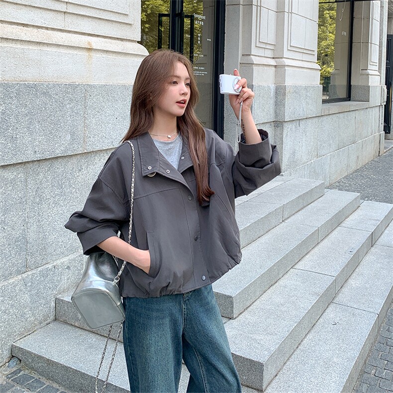 气质休闲工装风短灰色外套女春秋2025新款小个子夹克上衣流行爆款,女装短外套,2C025