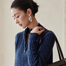 2025年秋季时尚百搭通勤简约休闲加厚半开，女装羊绒衫，绒歆坊