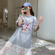 蕾丝拼接灰色T恤连衣裙女夏2025新款休闲气质巨好看长裙今年流行，女装连衣裙，浙宝305