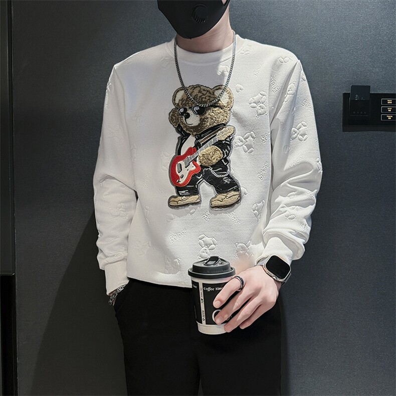 痞帅高级感小熊圆领卫衣外套男社会小伙店主风301C-WY46-P58控78，男装卫衣，星座301C（原B323）