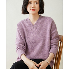 时尚花纱不规则下摆35%羊绒衫显瘦百搭V领毛衣，女装羊绒衫，迎冬羊绒