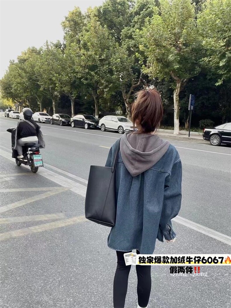 连帽牛仔加绒外套，其它，一杭