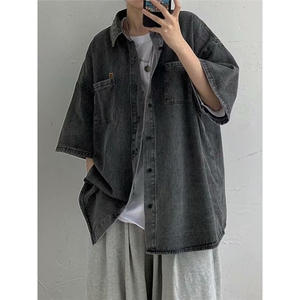 1014-1-WT531-P45-现货 仔衬衫男日系ins短袖衬衣图片