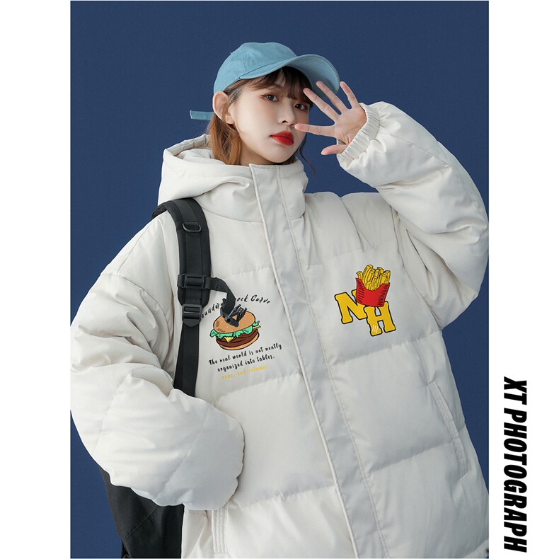 中性白鸭绒冬薯条印花宽松保暖连帽羽绒服YR173P225控298，男装羽绒服，A247A