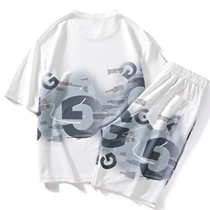 夏季短袖套装潮牌印花冰丝t恤运动休闲两件套衣服A438-TZ08-P65，男装T恤，电商A438