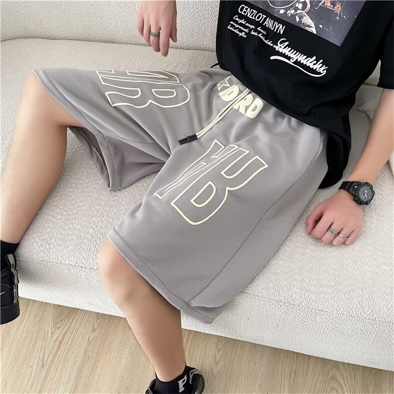 字母发泡印花短裤男日系五分裤潮流宽松运动休闲裤子DK311-P28,男装休闲裤,星座1109-3
