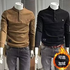 欧洲站秋冬新款帅气卫衣男潮休闲简约纯色刺绣潮男亨利领长袖T恤，男装T恤，星座506A