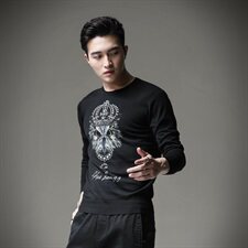 秋冬羊毛衫手绘印花薄长袖毛衣圆领打底针织衫S9935，男装针织衫/毛衣，天晨
