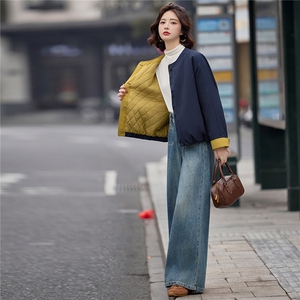 黄色宽松巨好看小个子棉服女撞色拼接2025冬季新款短外套气质图片
