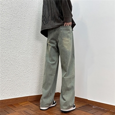 k1030-p45-控68M-5XL港风高阶拉链黑暗破洞宽松大码牛仔裤，男装牛仔裤，星座116