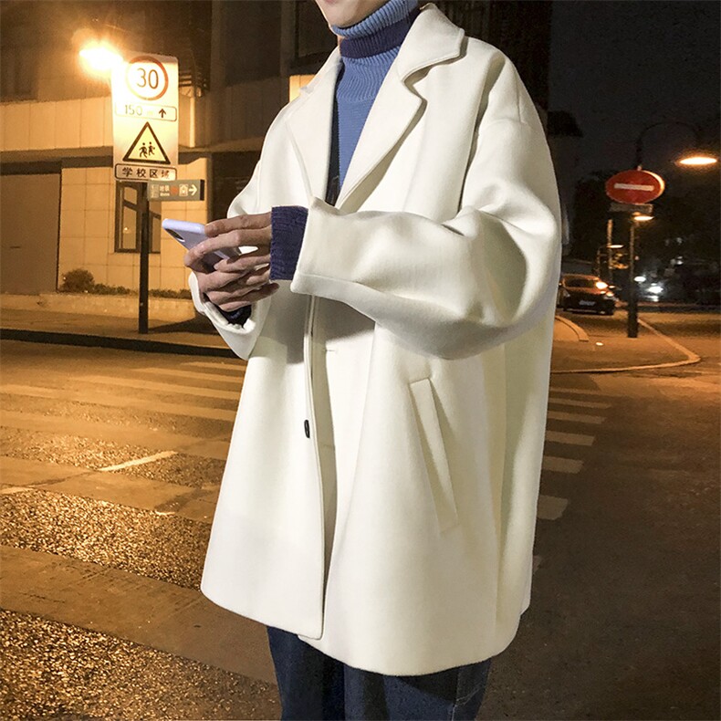 秋装纯色港风ins主推宽松百搭呢料男大衣A071-088-P100，男装风衣，电商A071