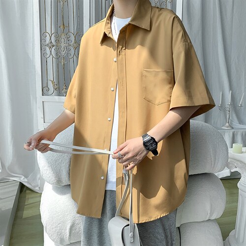 9色22冰丝衬衫男短袖薄款宽松半袖衬衣垂感学生BSD13P2539，男装T恤，电商B413-1