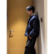 美式cleanfit外套男款秋季高级感翻领短款藏青色飞行员夹克棒球服，男装夹克，星座1001-1