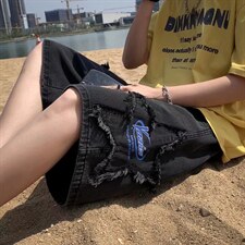 男夏季五分裤贴布五角星牛仔短裤N209P38图片