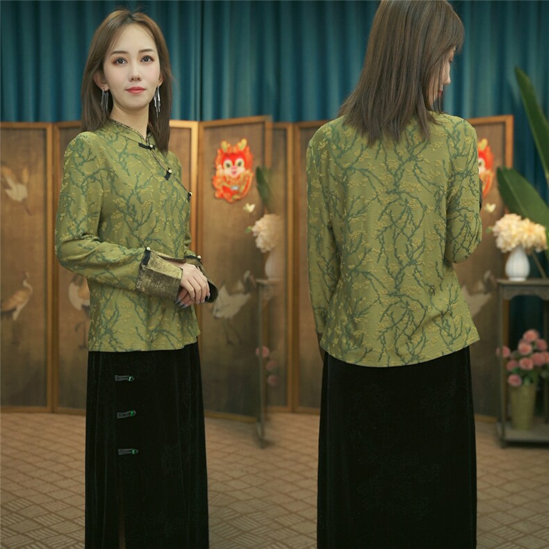 现货2024春季新款简约刺绣盘扣衬衫新中式穿搭上衣B017，女装衬衫，非你不可新中式