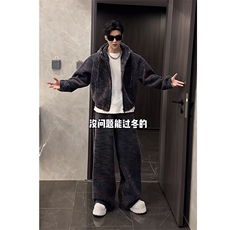 抖音加绒加厚针织连帽卫衣阔腿裤套装上衣P128裤子P95(网图，男装休闲套装，电商B267