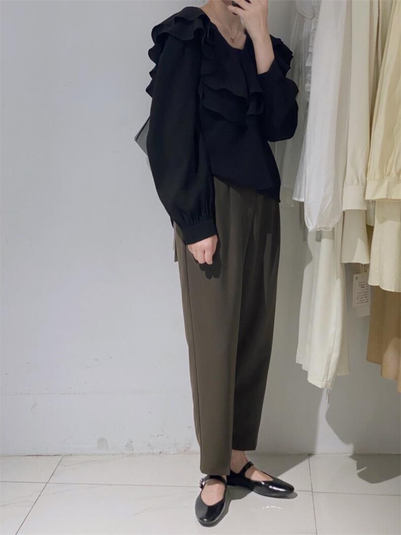 韩系荷叶边小衫，其它，驿谷