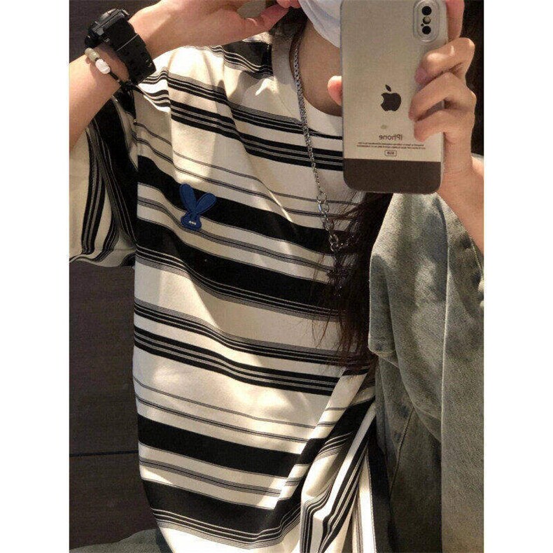 chic港风潮条纹短袖T恤男女宽松oversize日系复古情侣LSK422-P26,男装T恤,星座1008