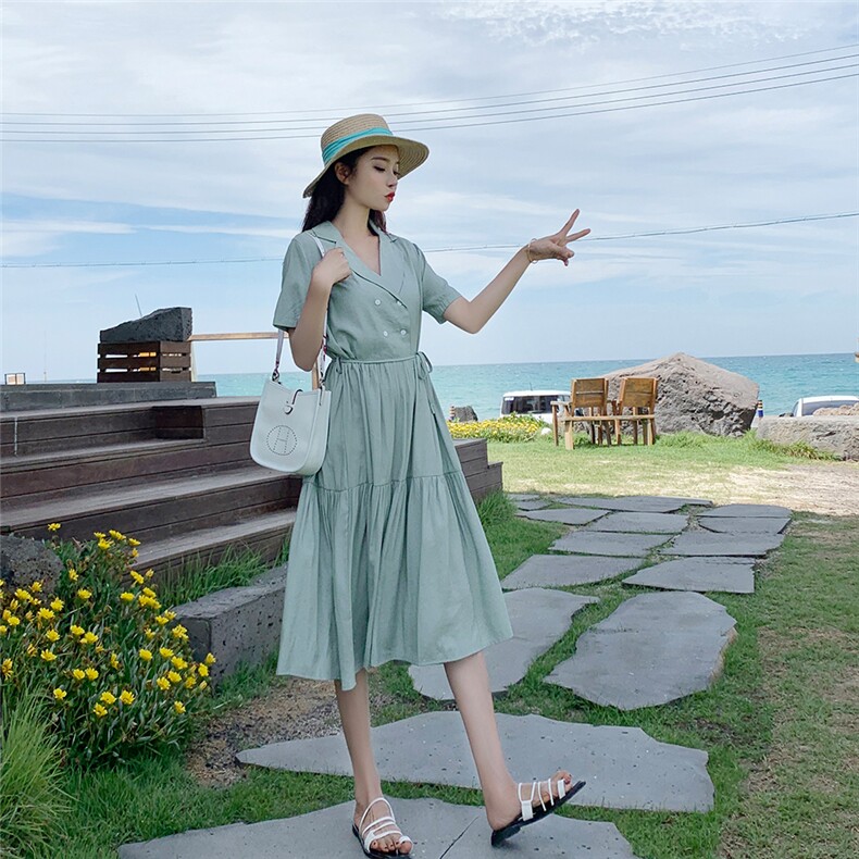 大货已出夏季新款短袖衬衣连衣裙087-Q63,女装连衣裙,柒柒家