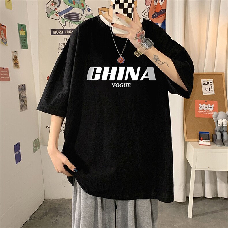 YT26001-P30亚麻短袖t恤男大码五分袖男宽松七分袖海报风,男装T恤,电商A040