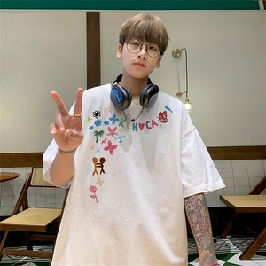 可48小时发货支持抖音得物来样二开 美式满天星亮片短袖T恤MTX715图片