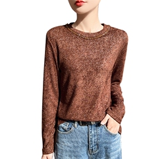 亮丝闪闪！圆领钉珠感打底衫女春秋新款洋气针织2025内搭宽松毛衣，女装卫衣/绒衫，圣丽羊绒