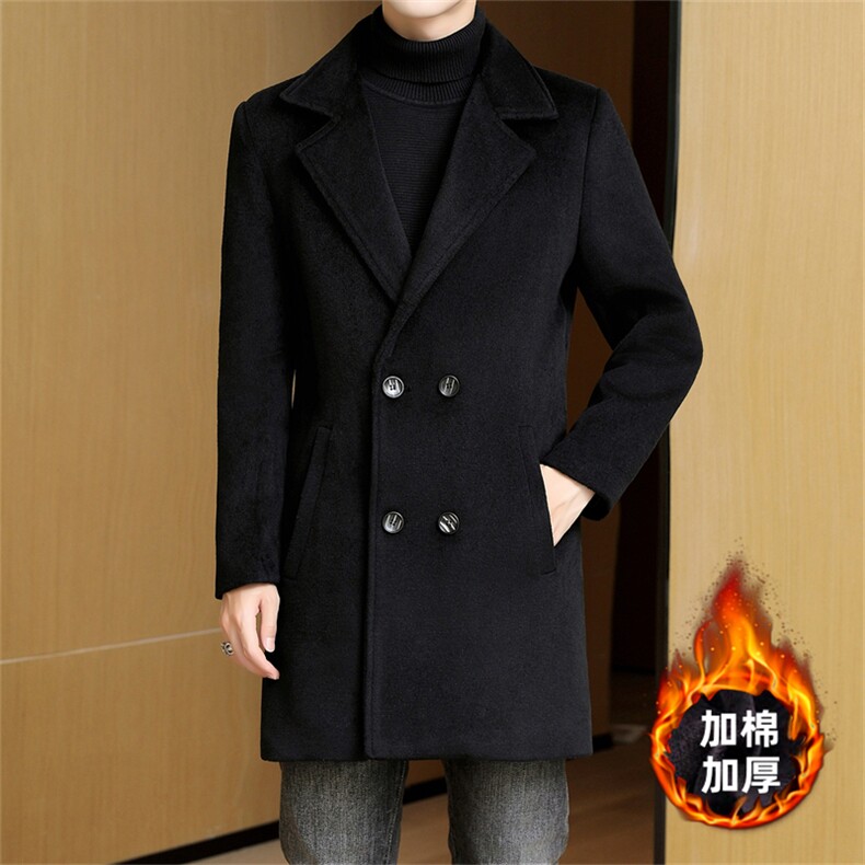 秋冬新款羊毛羊绒大衣男士宽松休闲呢子加厚中长款毛呢外套修身男，男装毛呢大衣，星座505-2（原电商A260-1)