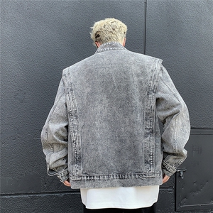 JK8636 2025秋美式复古重工拼接短款牛仔外套机车服夹克男图片