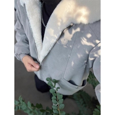 现货重磅硬挺boxy羽绒棉衣座山雕羊羔毛领洗水麂皮棉服冬外套，男装棉衣，电商A486