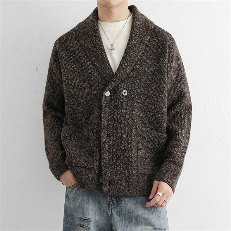 软糯开衫男士针织衫毛衣秋冬季高级感潮牌宽松休闲双排扣夹克外套，男装针织衫/毛衣，星座914