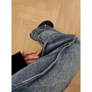 【有货】闪电纹拼接牛仔裤男款设计感美式hiphop裤子A203WW-特P60图片