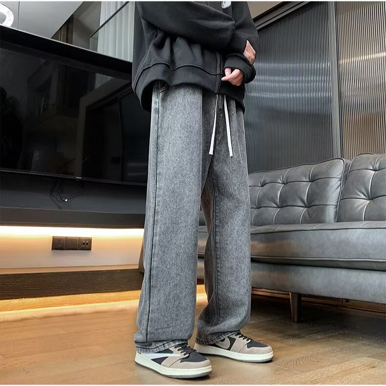 纯色牛仔裤男秋季水洗宽松直筒百搭阔腿休闲长裤W8001-7/P35,男装牛仔裤,星座506