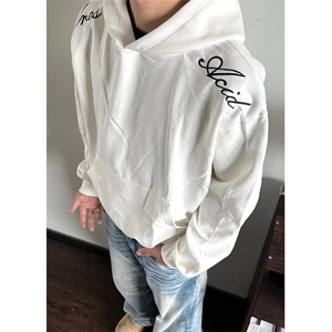 美式复古字母花体刺绣连帽卫衣420G重磅宽松套头上衣 WX226图片