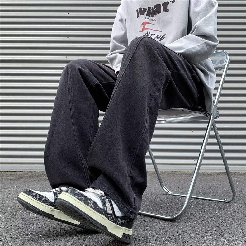 男士牛仔裤美式复古潮流百搭裤子宽松阔腿休闲牛仔裤男1101/P50图片