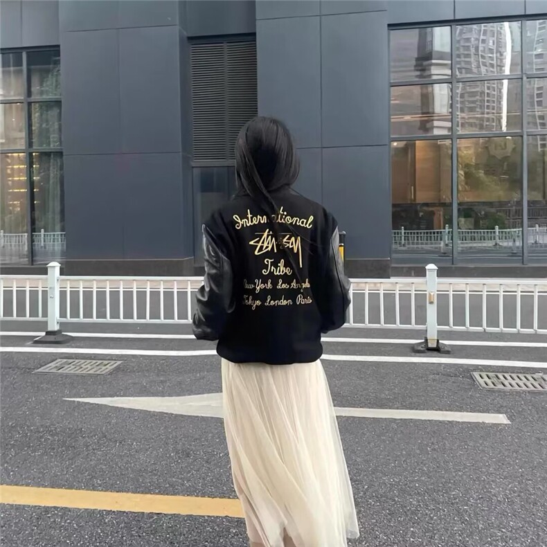 1506-1/J1761/P102东京限定街头嘻哈字母刺绣层皮棒球服外套男女,女装短外套,星座1506-1