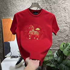 本命年马年上衣服红色百搭短袖t恤女2026新年喜庆半袖宽松情侣装，男装T恤，星座218-8
