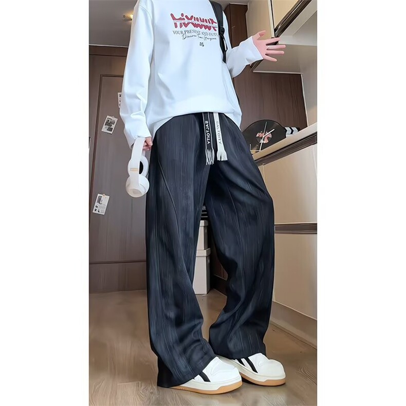 阔腿裤新款高腰垂感春秋休闲亚麻黑色裤子513ACK2450P35,男装休闲裤,星座513A