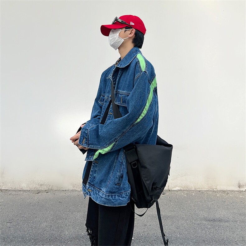 秋冬新款夹克立领外套拼色明星同款牛仔工装户外大码牛仔外套,男装夹克,星座301D-4(原星座1004-4）