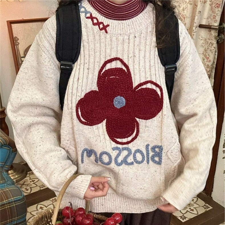韩系卡通刺绣图案彩点毛衣女2026春秋情侣百搭软糯针织衫短款上衣,男装针织衫/毛衣,星座506A