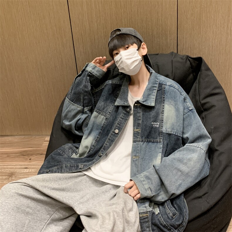 春秋季拼接撞色牛仔外套宽松工装夹克日系复古外套JK02057-P68,男装夹克,星座308B-1