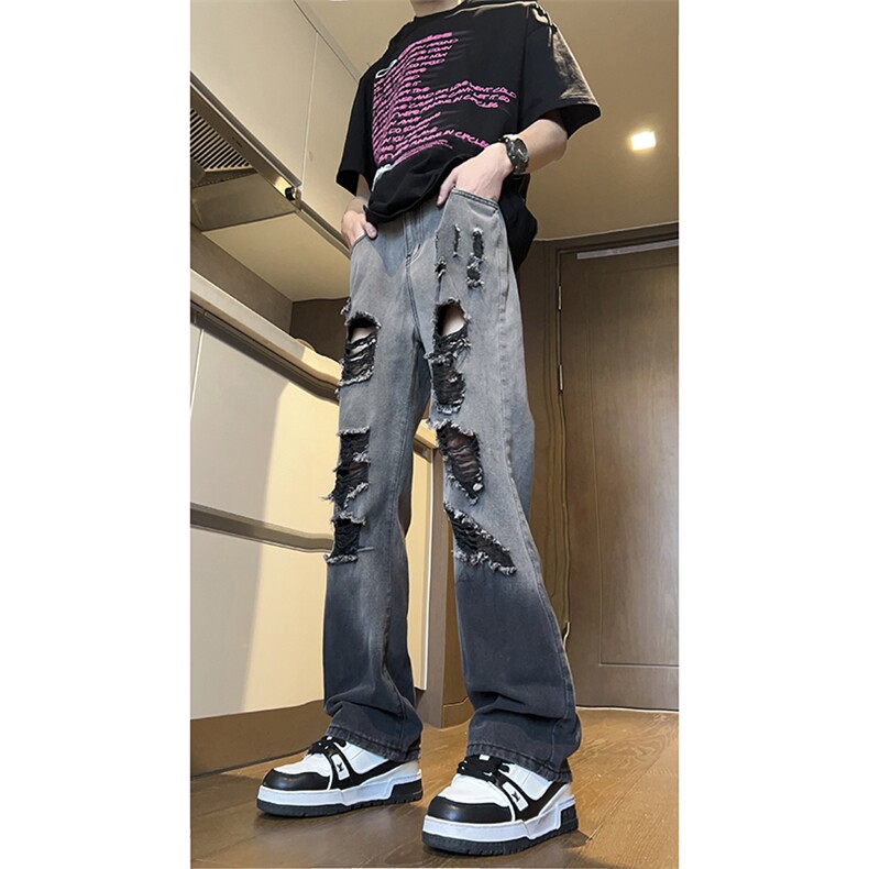 美式ins高街小众hiphop夏季破洞牛仔裤货号K729P60,男装牛仔裤,电商A063