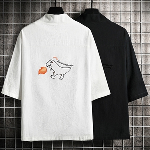 HF59040-P40风汉服男开衫外套七分袖道袍 网格挂拍图片
