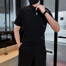 2025夏季抖音新中式刺绣短袖T恤翻领Polo衫T25099-P58控78，男装T恤，电商D342