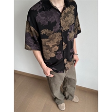 花色短袖衬衫男高级感冰丝垂感寸衫新款夏季潮流休闲衬衣CA6722，男装T恤，星座1116A（原606A-3）