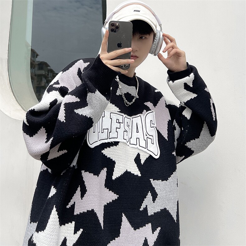 M32美式秋冬复古小众慵懒针织衫百搭星星BF潮牌男女情侣毛衣套头,男装针织衫/毛衣,星座115A(原星座507）