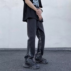 美式vibe裤子高街水洗牛仔裤男设计感小众拉链裤K708P42，男装牛仔裤，星座1116-2