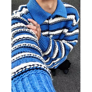 条纹设计感针织衫外套轻熟风宽松毛衣外搭春季开衫男 MY419图片