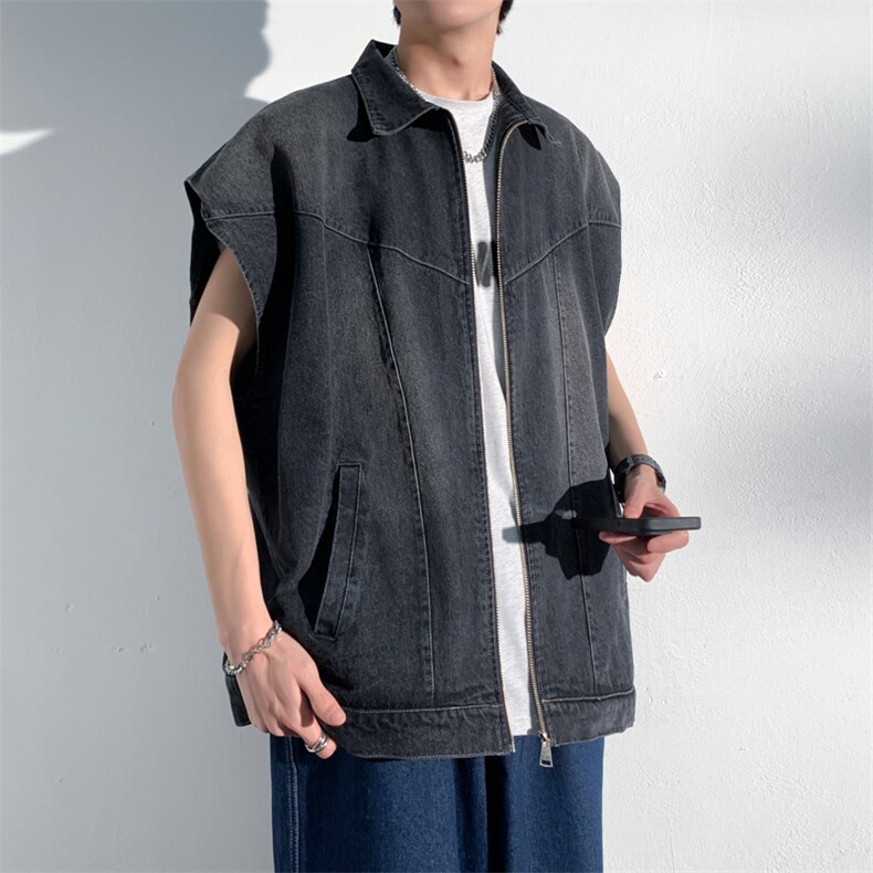 百搭牛仔背心男夏季无袖马甲外套港风潮牌宽松上衣A071-M2-P65,男装背心/马甲,电商A071